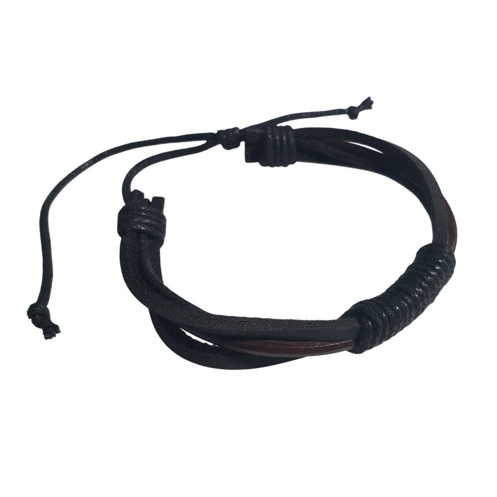 Handmade Adjustable Black Brown Leather Bracelet Unisex Braided Cord Wrap Gift